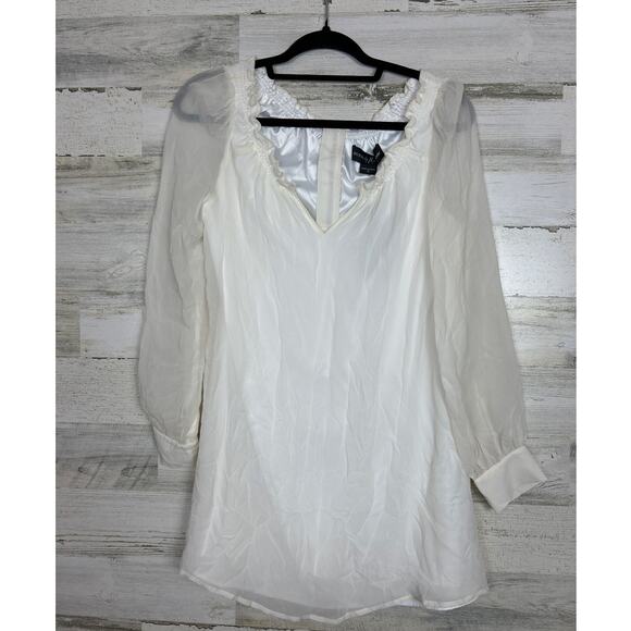 Guess By Marciano women extra small Ivory Silk Peasant Mini Dress new boho light - Picture 1 of 7